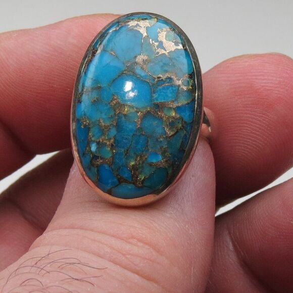 $350 Sterling Silver Copper Turquoise Ring